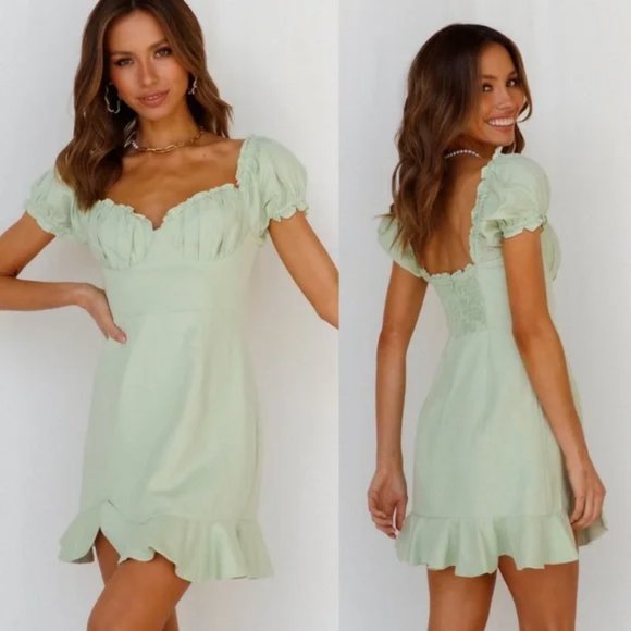 Here Comes The Sun Pastel Pistachio Cottagecore Milk Maid Dress Small UO - Picture 2 of 9